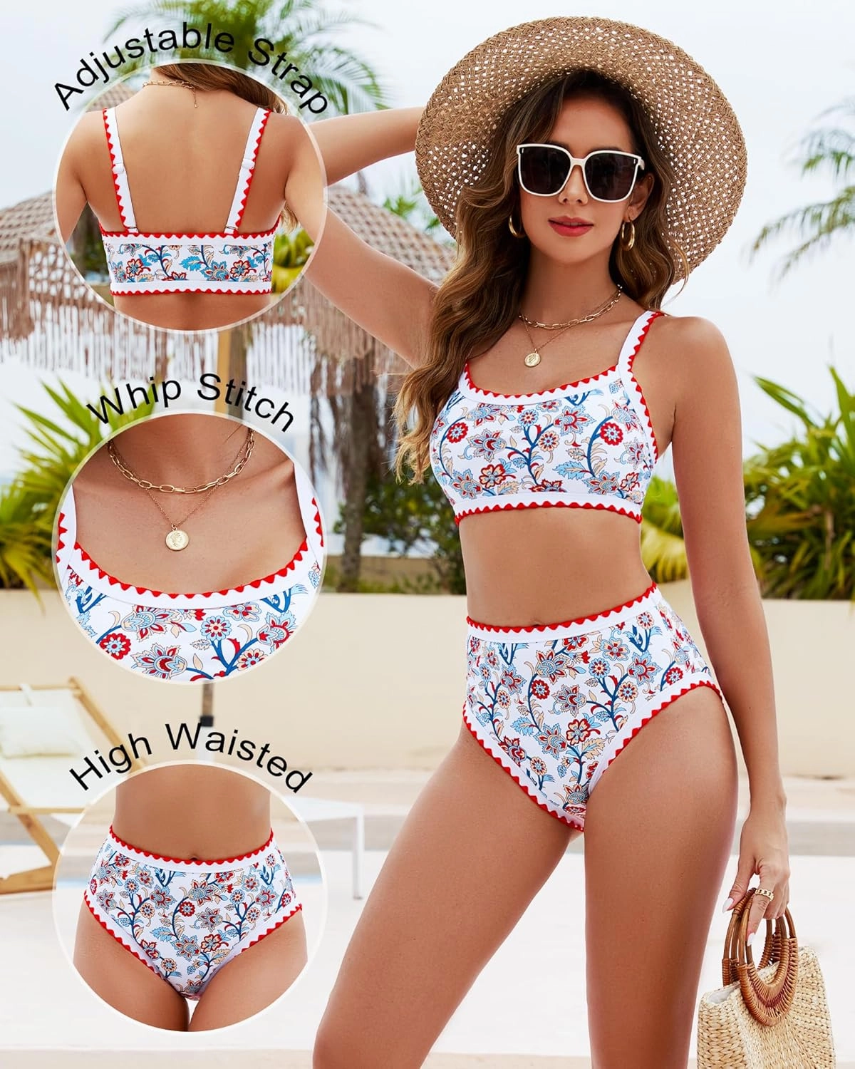 MELYUM High Waisted Bikini Sets for Women Floral Two Piece Bathing Suit Tummy Control Swimsuits Modest Swim Suits 2025 Teens