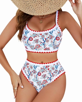 MELYUM High Waisted Bikini Sets for Women Floral Two Piece Bathing Suit Tummy Control Swimsuits Modest Swim Suits 2025 Teens