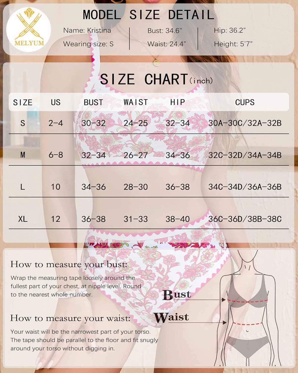 MELYUM High Waisted Bikini Sets for Women Floral Two Piece Bathing Suit Tummy Control Swimsuits Modest Swim Suits 2025 Teens