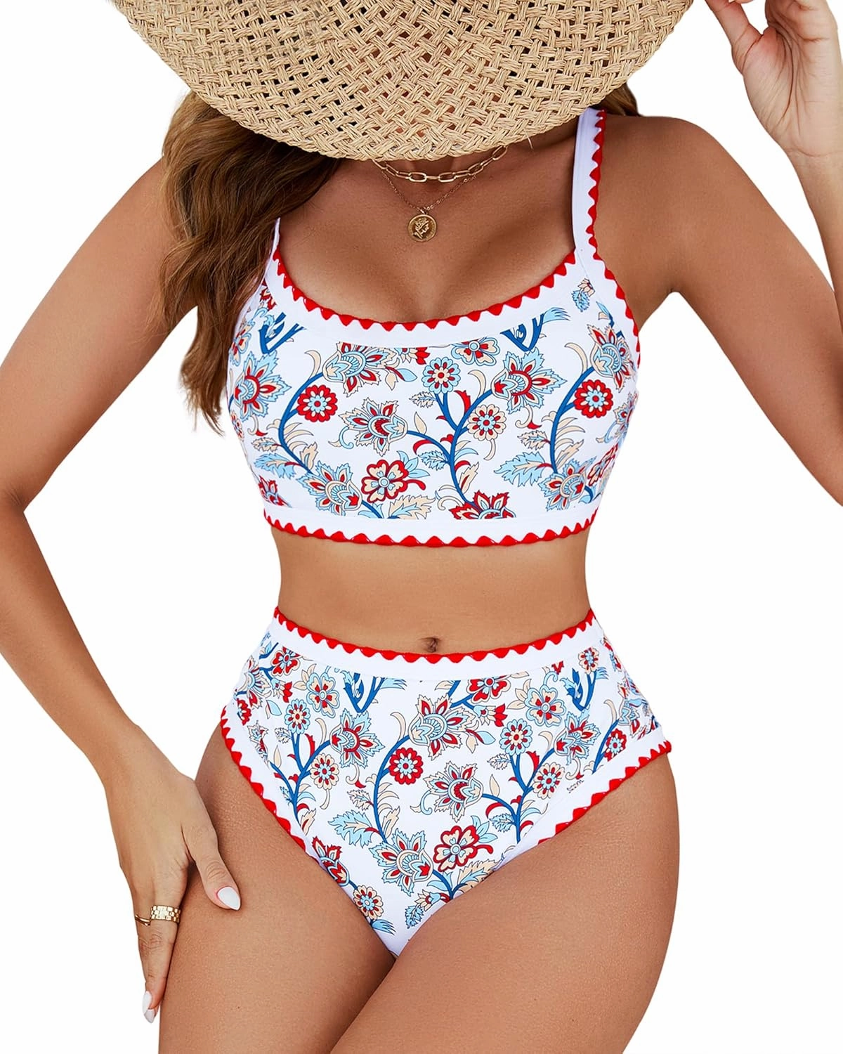 MELYUM High Waisted Bikini Sets for Women Floral Two Piece Bathing Suit Tummy Control Swimsuits Modest Swim Suits 2025 Teens