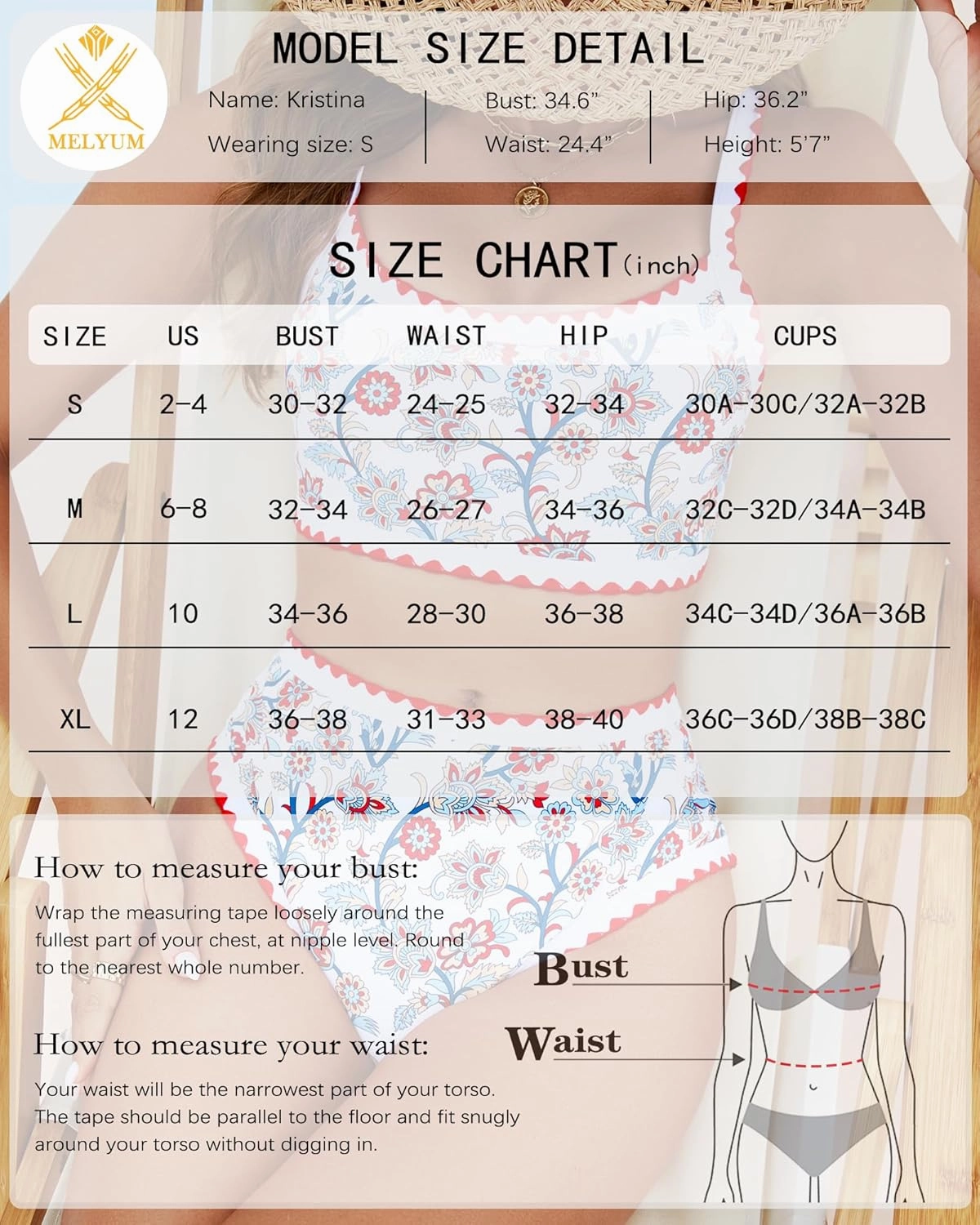 MELYUM High Waisted Bikini Sets for Women Floral Two Piece Bathing Suit Tummy Control Swimsuits Modest Swim Suits 2025 Teens
