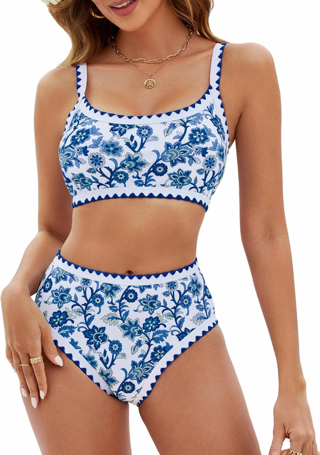 MELYUM High Waisted Bikini Sets for Women Floral Two Piece Bathing Suit Tummy Control Swimsuits Modest Swim Suits 2025 Teens