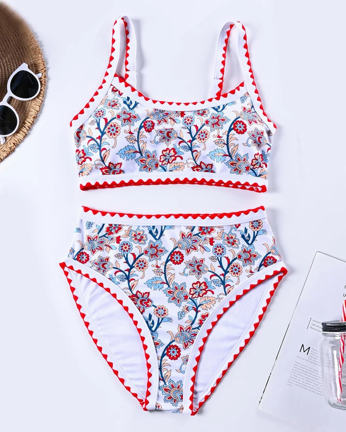 MELYUM High Waisted Bikini Sets for Women Floral Two Piece Bathing Suit Tummy Control Swimsuits Modest Swim Suits 2025 Teens