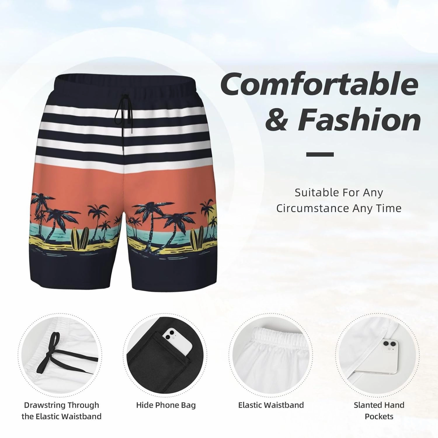 Men's Quick-Dry Swimming Trunks 7 Inch with Compression Liner 2 in 1 Beach Swim Board Shorts with Pockets