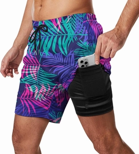 Men's Quick-Dry Swimming Trunks 7 Inch with Compression Liner 2 in 1 Beach Swim Board Shorts with Pockets