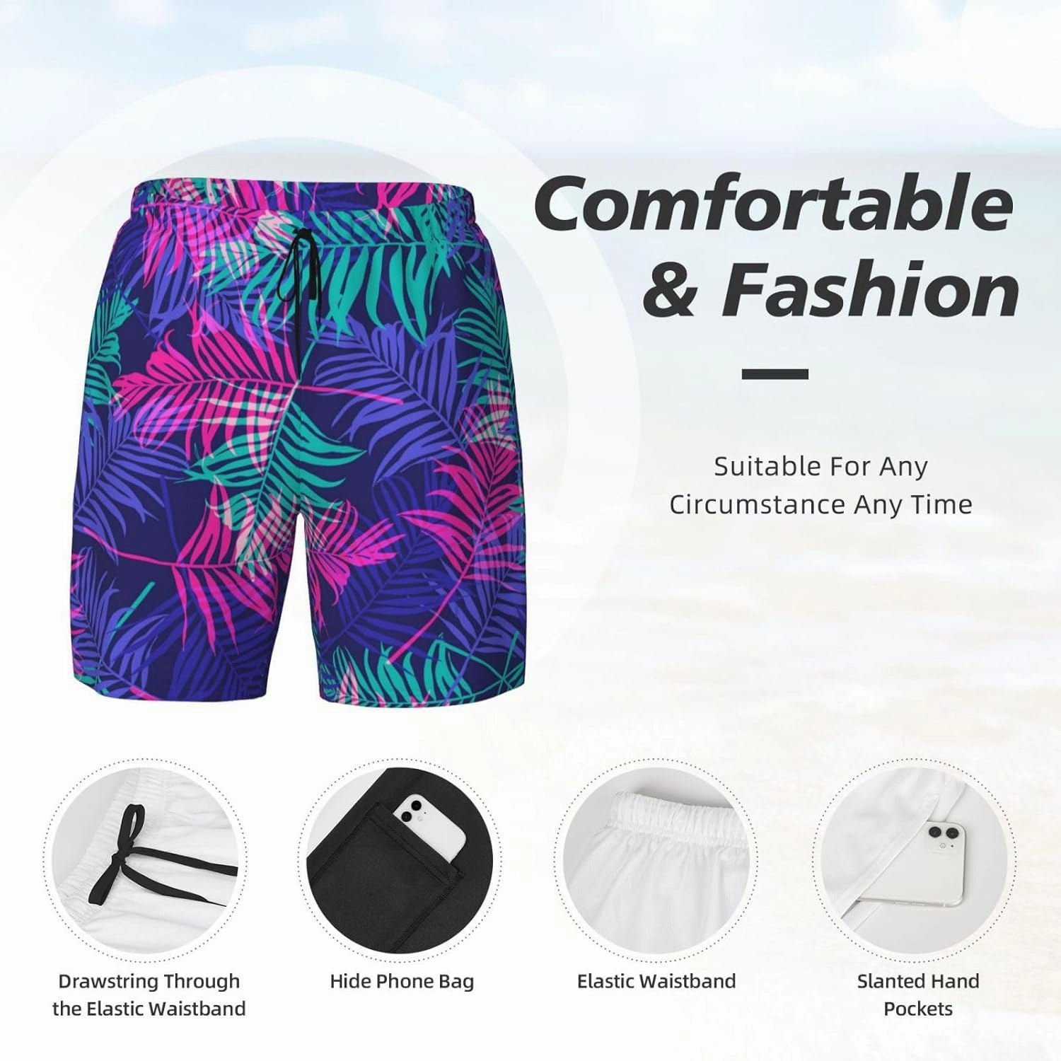 Men's Quick-Dry Swimming Trunks 7 Inch with Compression Liner 2 in 1 Beach Swim Board Shorts with Pockets