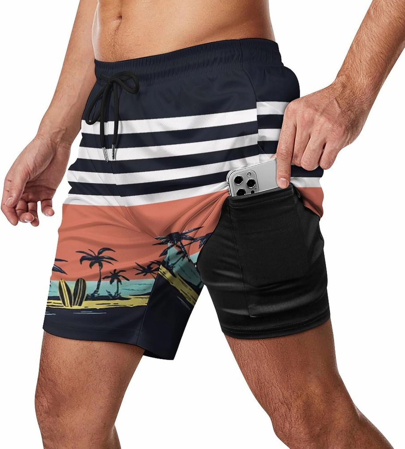 Men's Quick-Dry Swimming Trunks 7 Inch with Compression Liner 2 in 1 Beach Swim Board Shorts with Pockets