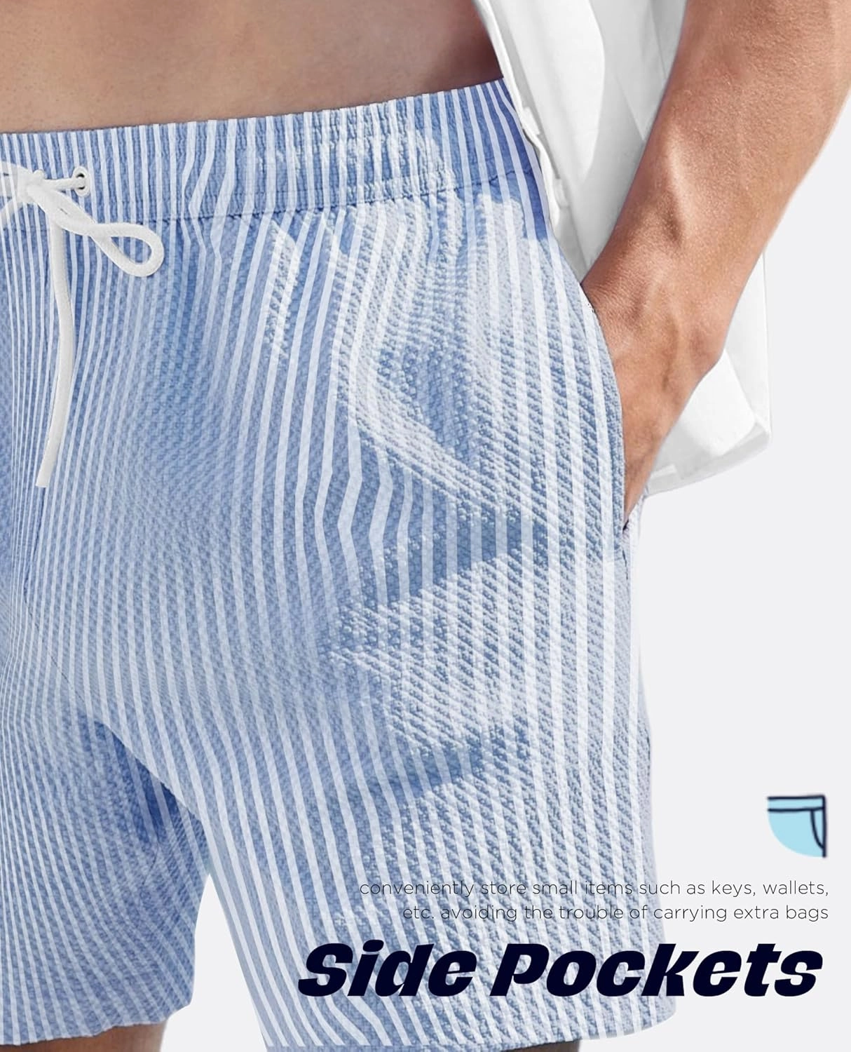 Men's Swim Shorts 5 inch Seersucker Swimming Trunks for Men Swim Suits Beach Shorts