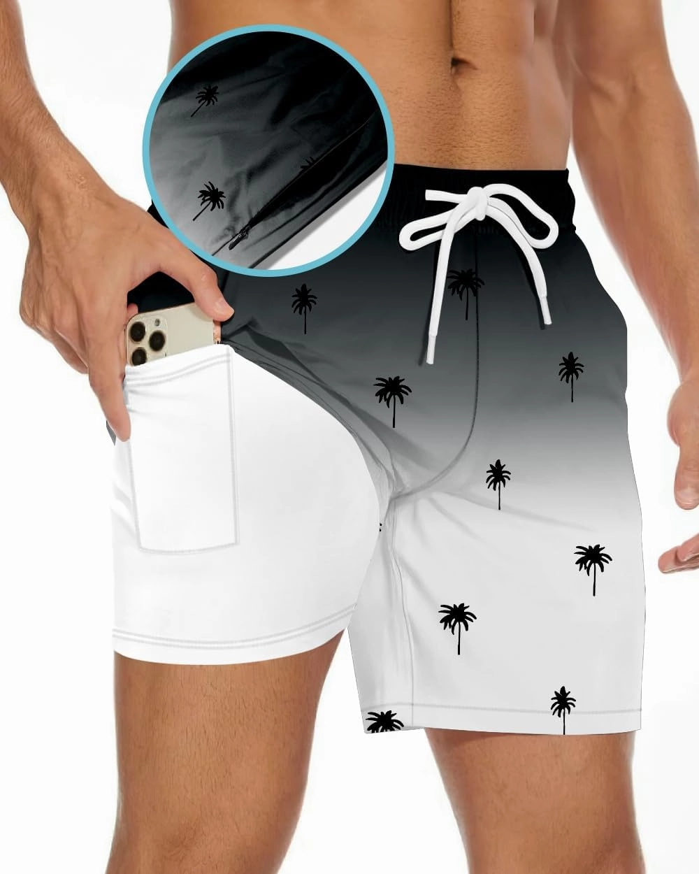 Men's Swim Trunk 5" with Compression Liner 5 Inch Quick Dry Board Shorts Zipper Pocket