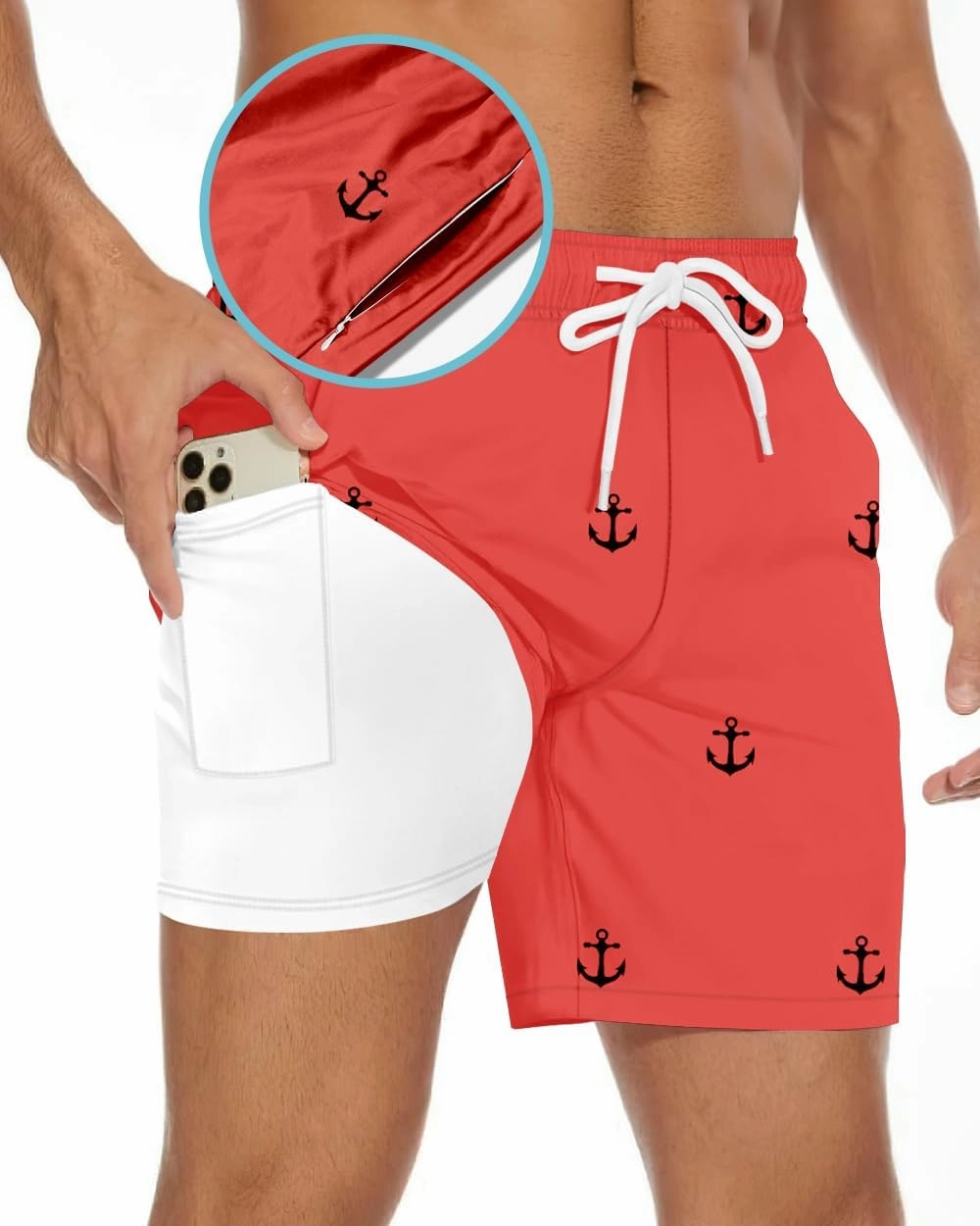 Men's Swim Trunk 5" with Compression Liner 5 Inch Quick Dry Board Shorts Zipper Pocket