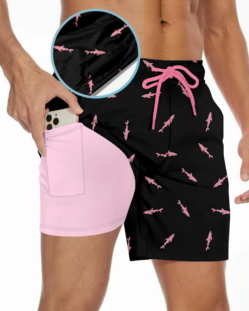Men's Swim Trunk 5" with Compression Liner 5 Inch Quick Dry Board Shorts Zipper Pocket