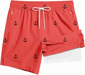 Men's Swim Trunk 5" with Compression Liner 5 Inch Quick Dry Board Shorts Zipper Pocket