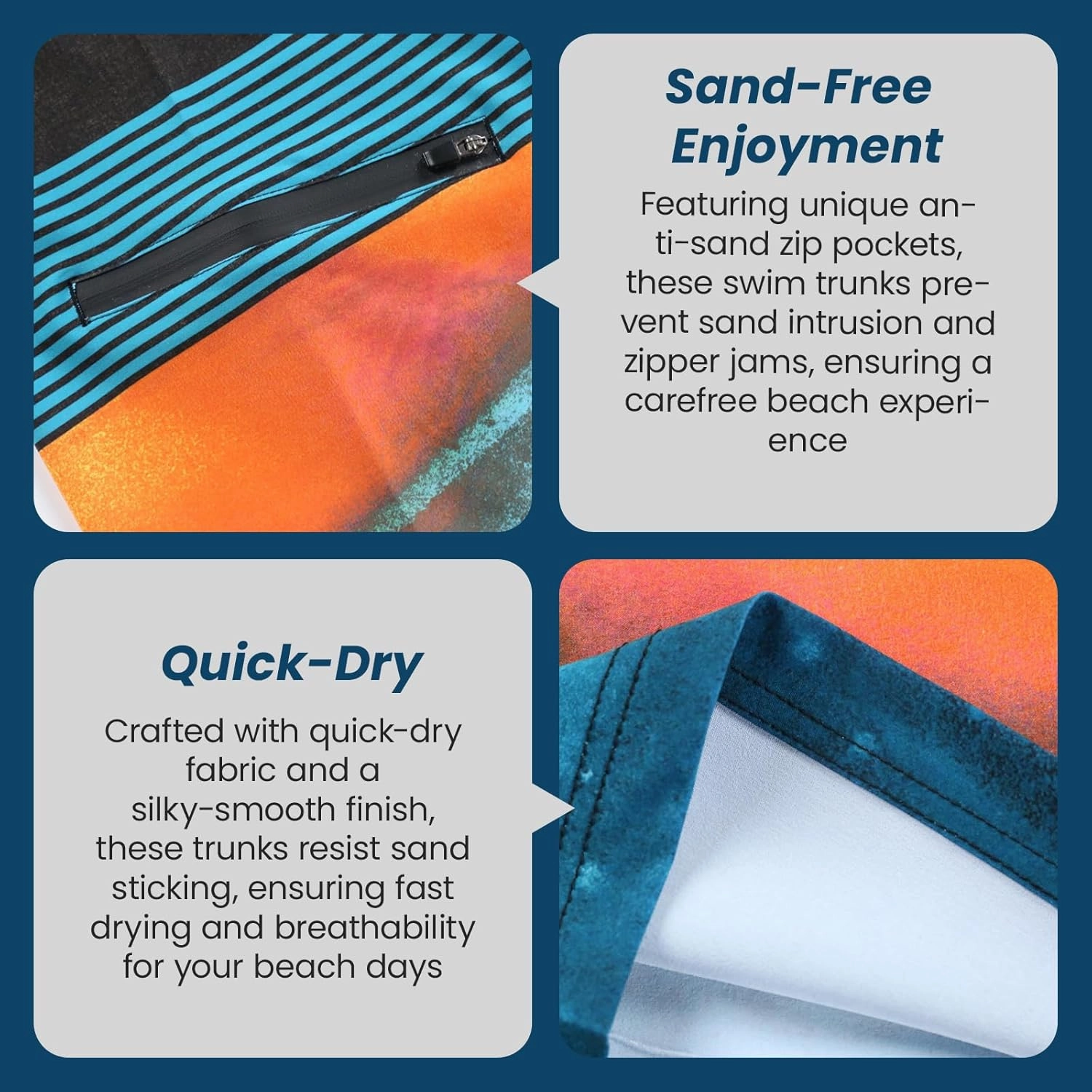 Men's Swim Trunks 22 Quick Dry Board Shorts with Key Keeper, No Mesh Lining - Perfect for Surfing & Swimming