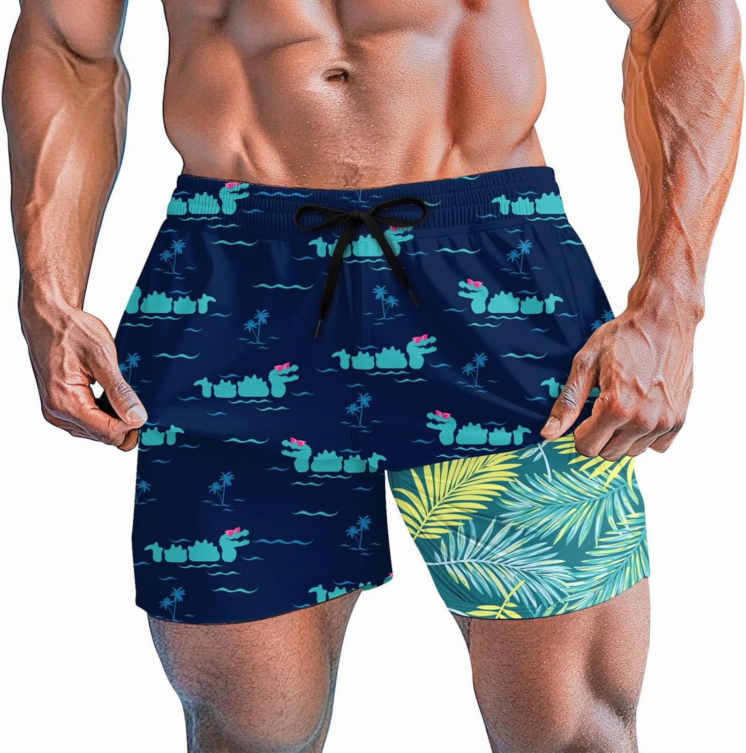 Men's Swim Trunks 5.5 Inch Bathing Suits for Men 2 in 1 Board Shorts with Compression Liner