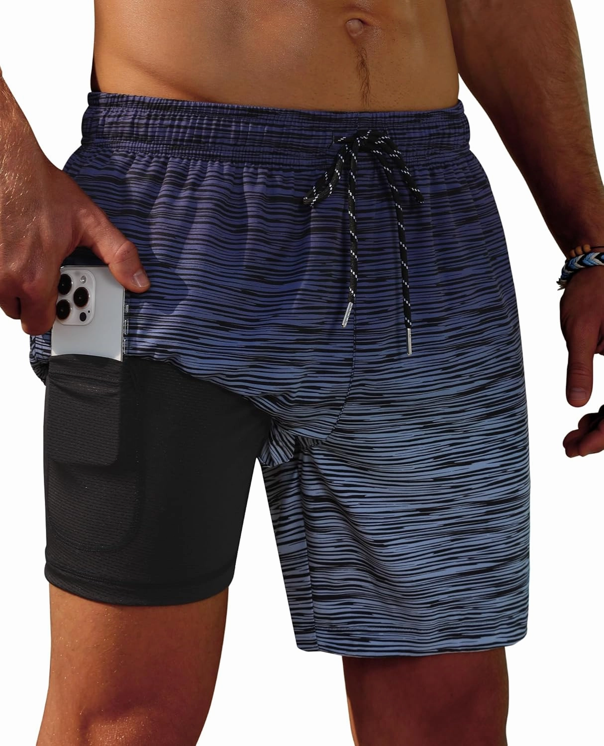 Men's Swim Trunks 7 Inch with Compression Liner 2 in 1 Swim Shorts Stretch Quick Dry Bathing Suits with Pockets