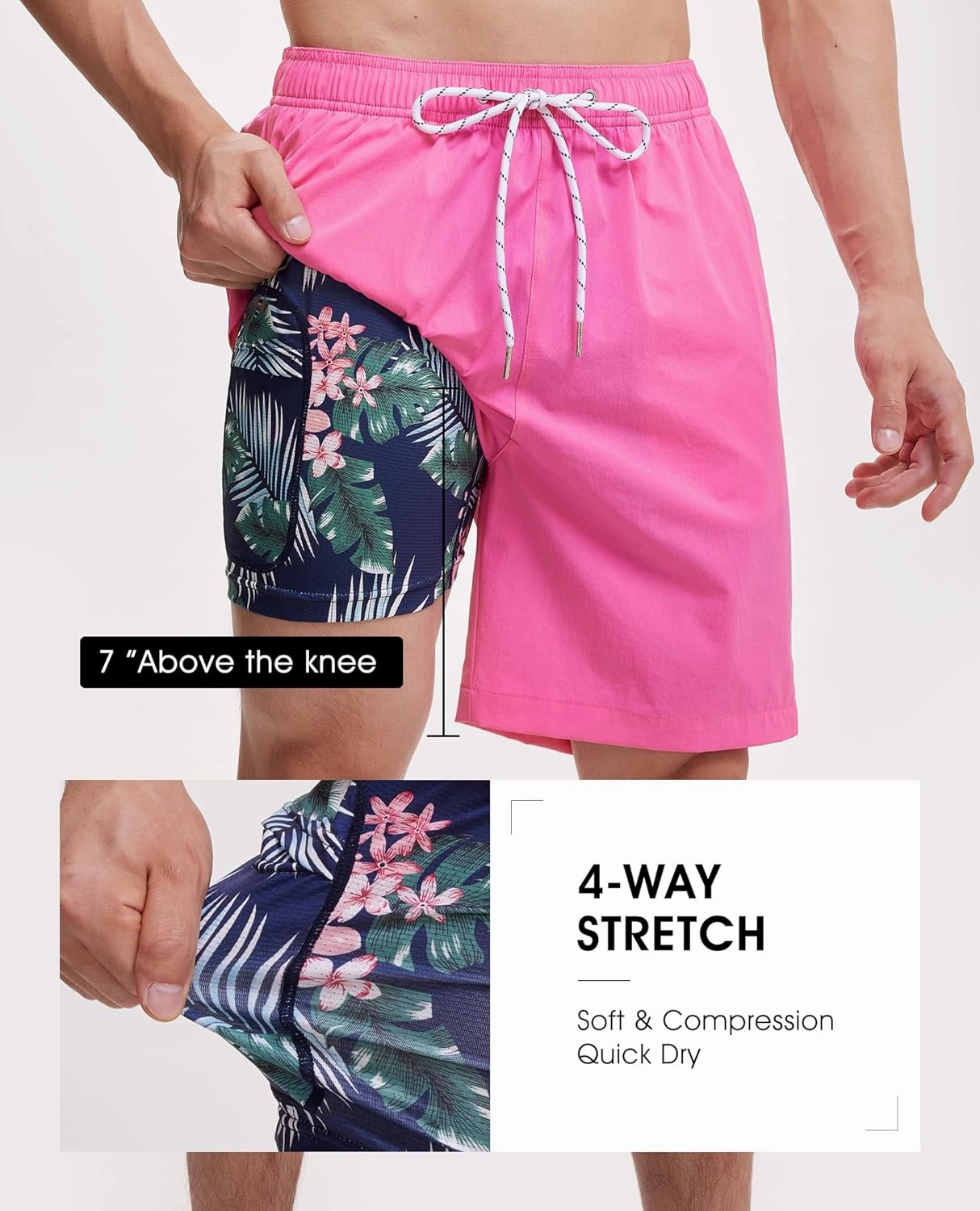 Men's Swim Trunks 7 Inch with Compression Liner 2 in 1 Swim Shorts Stretch Quick Dry Bathing Suits with Pockets