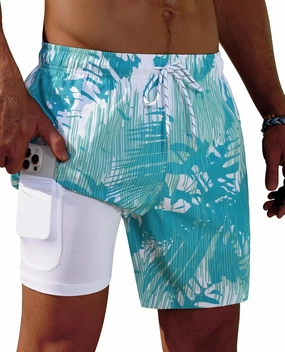Men's Swim Trunks 7 Inch with Compression Liner 2 in 1 Swim Shorts Stretch Quick Dry Bathing Suits with Pockets