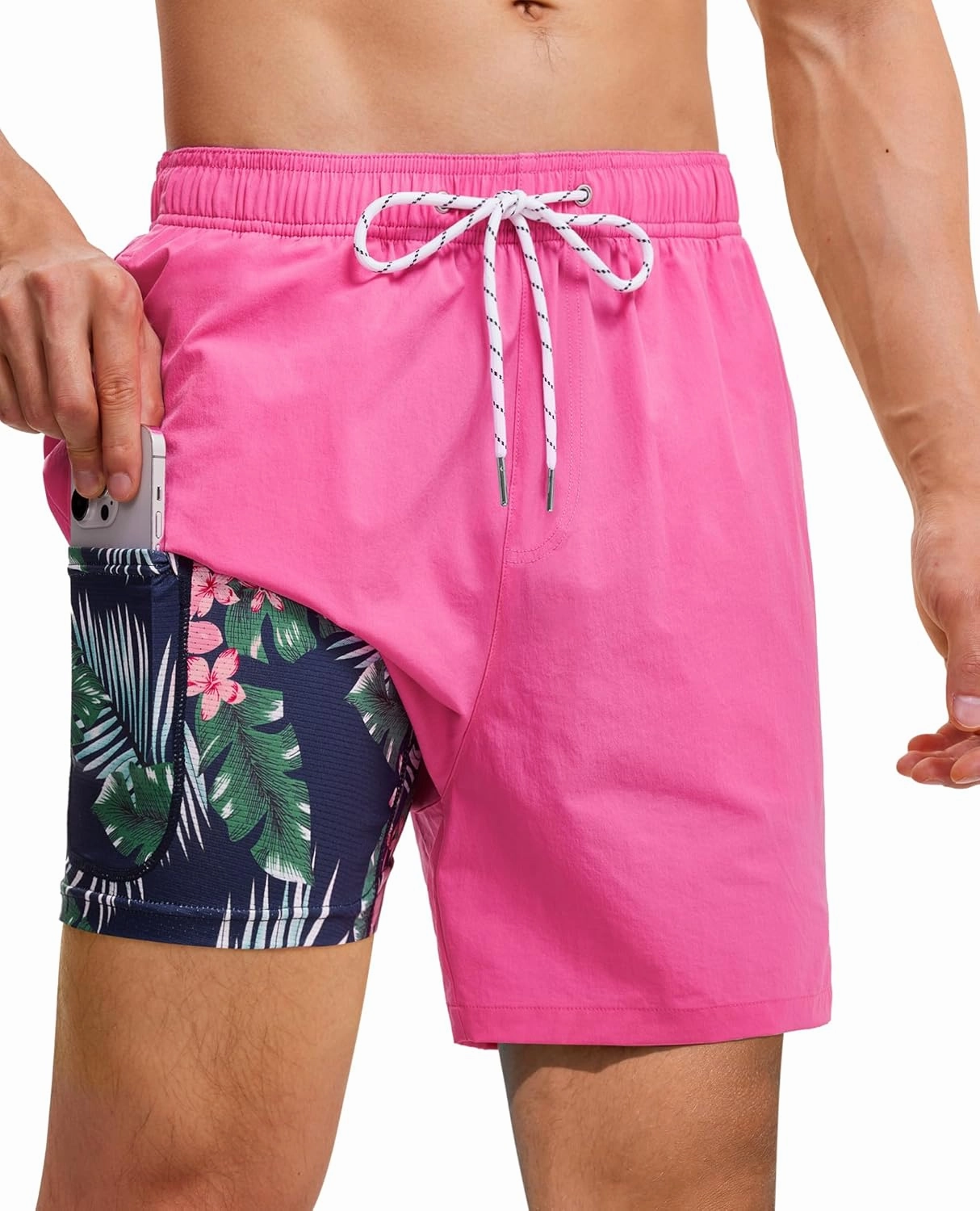 Men's Swim Trunks 7 Inch with Compression Liner 2 in 1 Swim Shorts Stretch Quick Dry Bathing Suits with Pockets