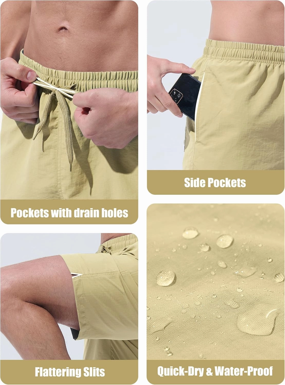 Men's Swim Trunks Beach Board Shorts Quick Dry Swimsuit Bathing Suits with Pockets 7 Inch Inseam Mesh Lining