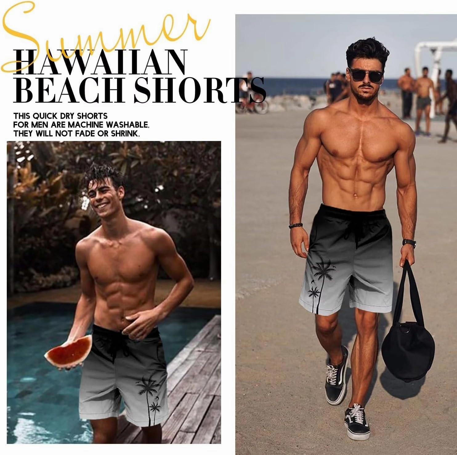 Men's Swim Trunks Hawaiian Bathing Mesh Lining Suit Swimsuits Beach Shorts with Pockets