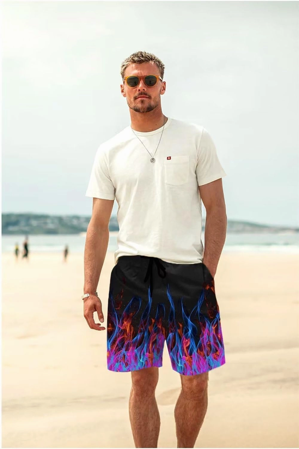 Men's Swim Trunks Hawaiian Bathing Mesh Lining Suit Swimsuits Beach Shorts with Pockets