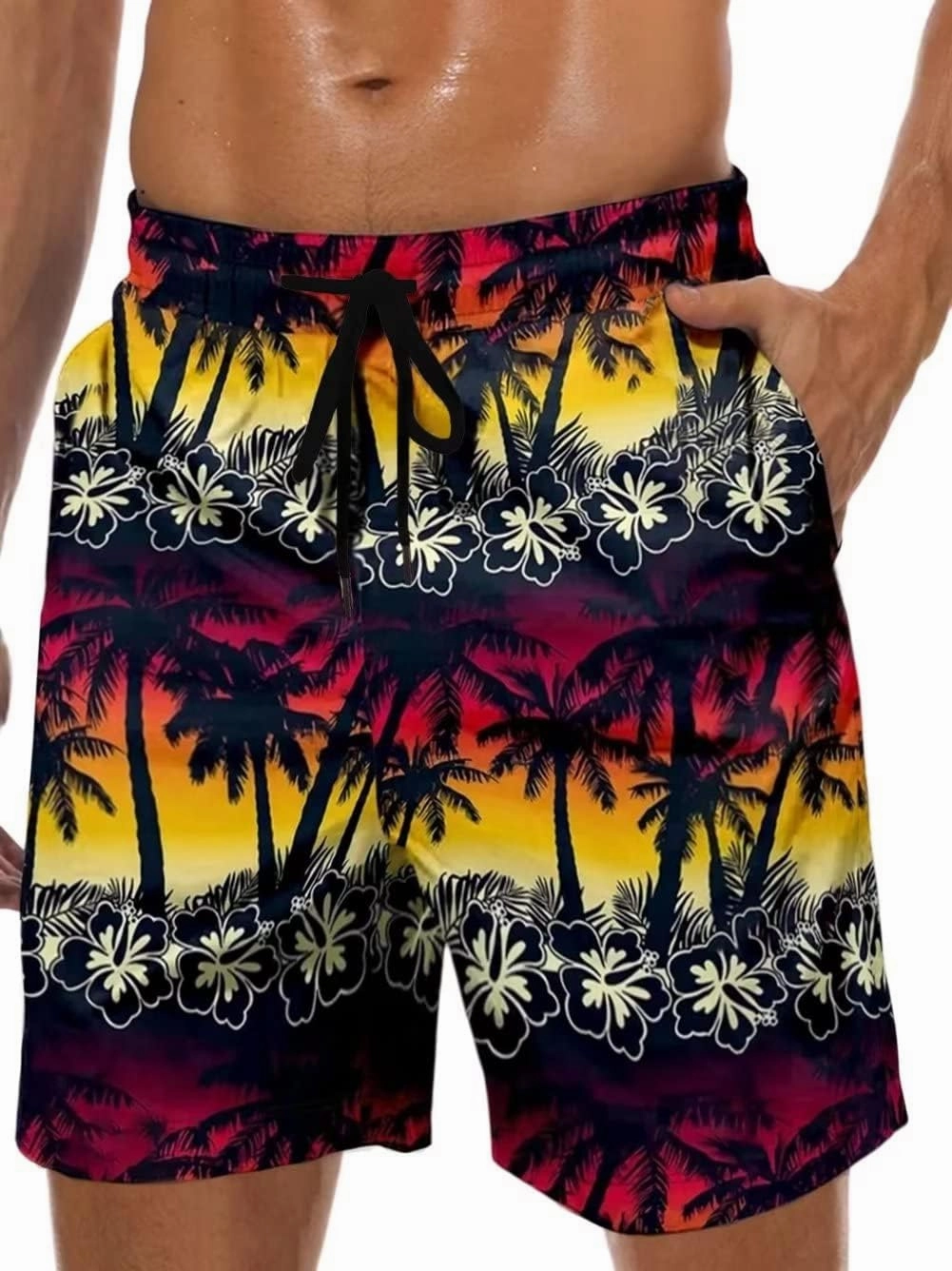 Men's Swim Trunks Hawaiian Bathing Mesh Lining Suit Swimsuits Beach Shorts with Pockets