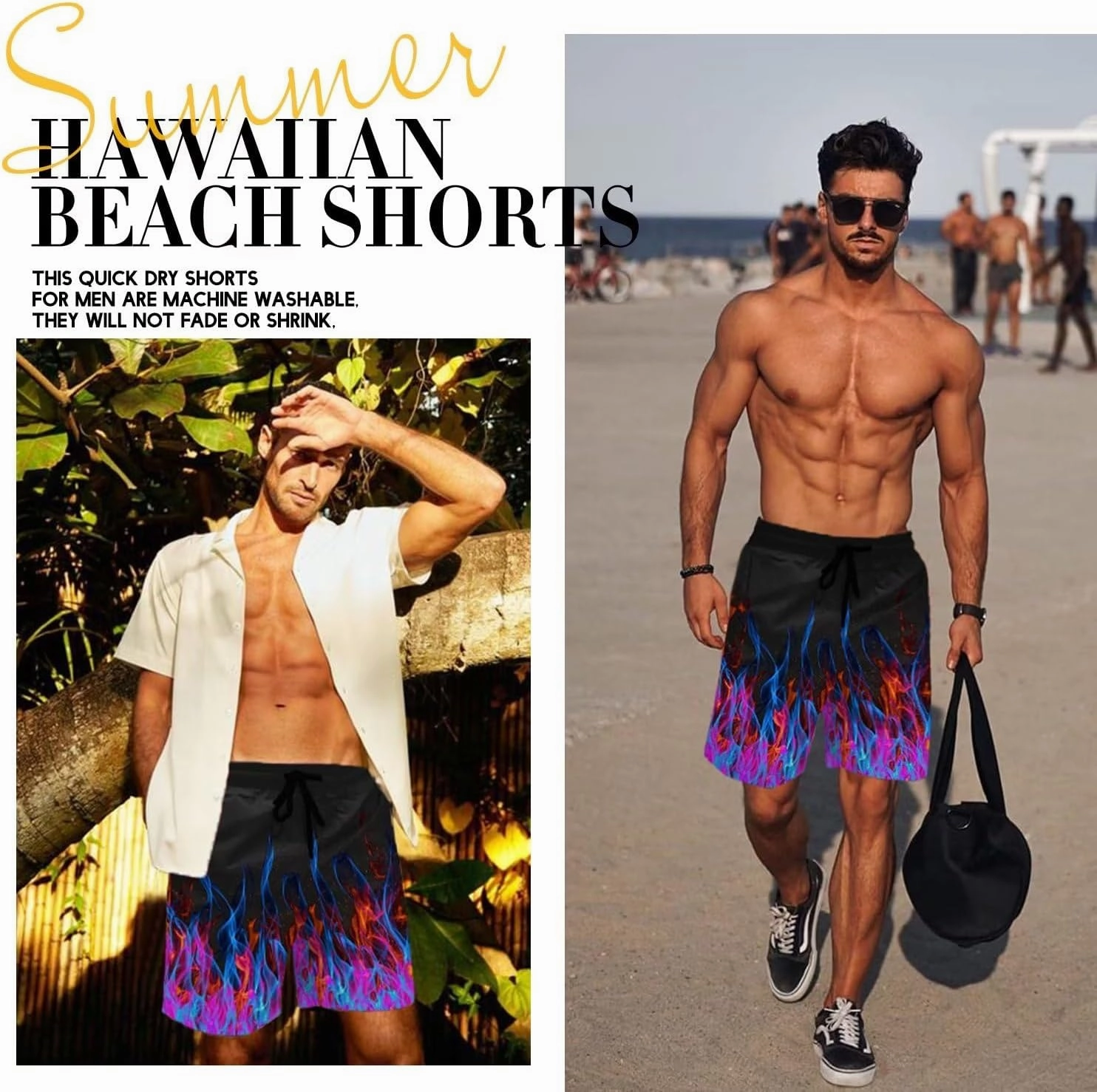 Men's Swim Trunks Hawaiian Bathing Mesh Lining Suit Swimsuits Beach Shorts with Pockets