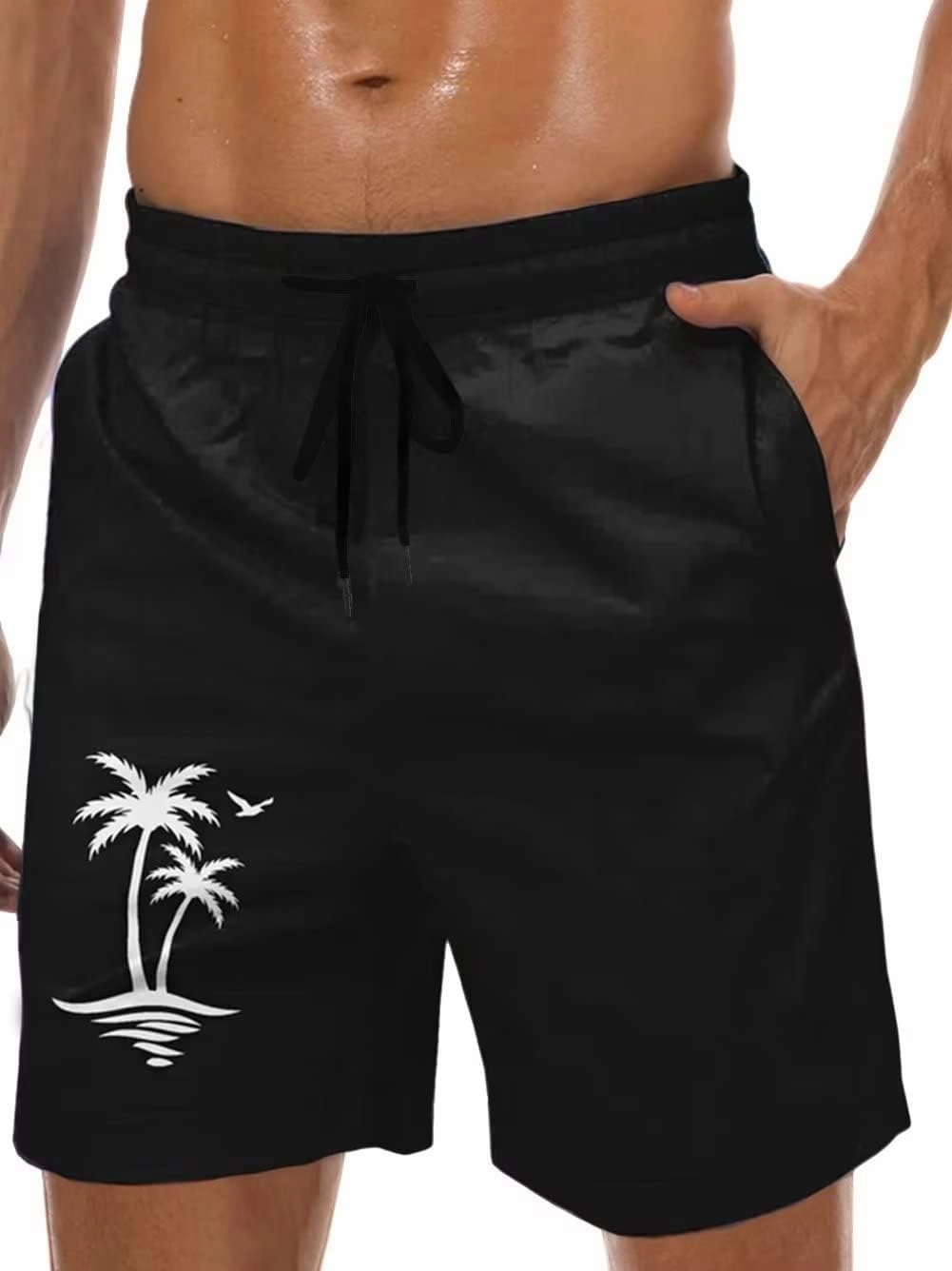 Men's Swim Trunks Hawaiian Bathing Mesh Lining Suit Swimsuits Beach Shorts with Pockets