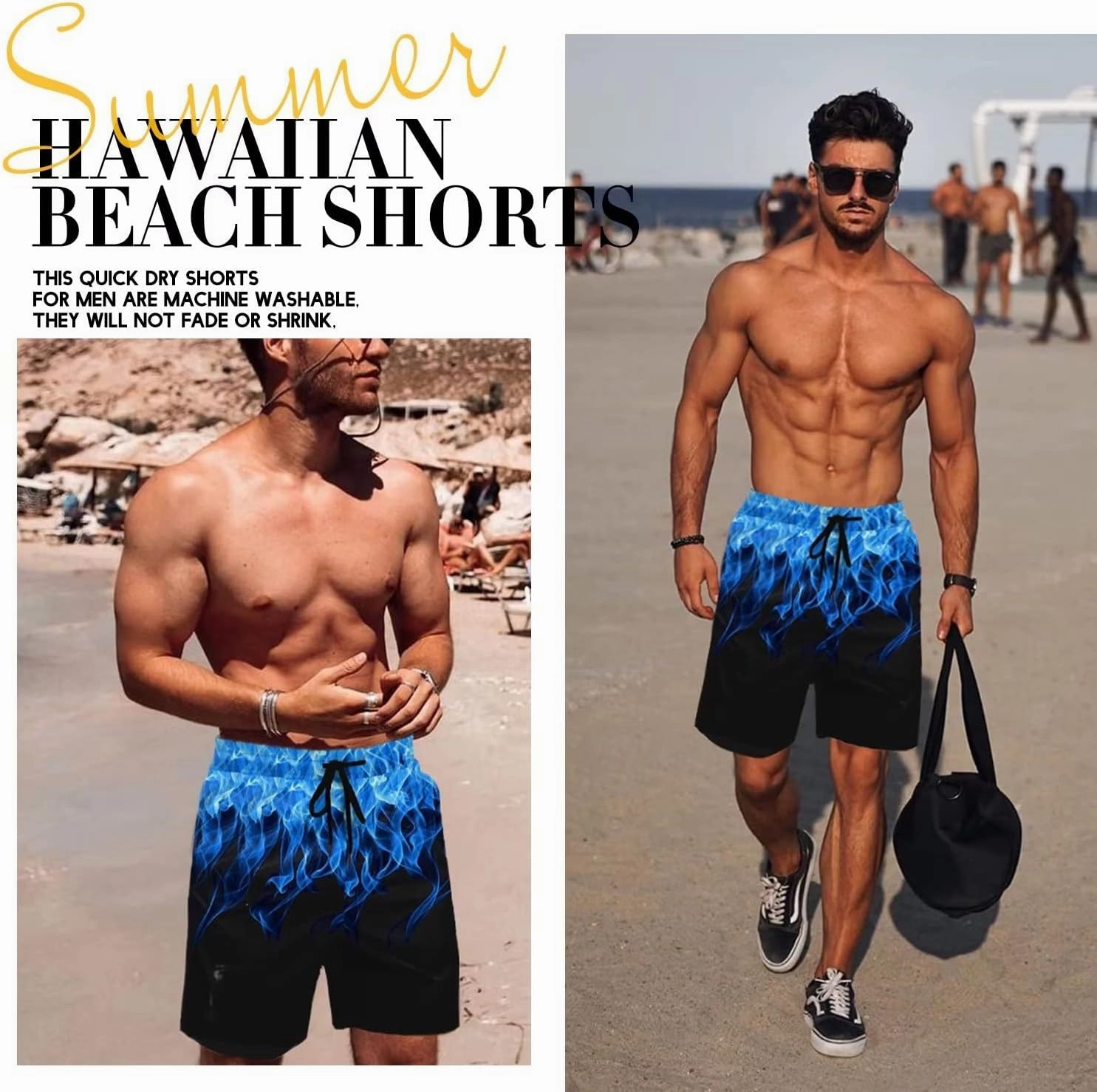 Men's Swim Trunks Hawaiian Bathing Mesh Lining Suit Swimsuits Beach Shorts with Pockets