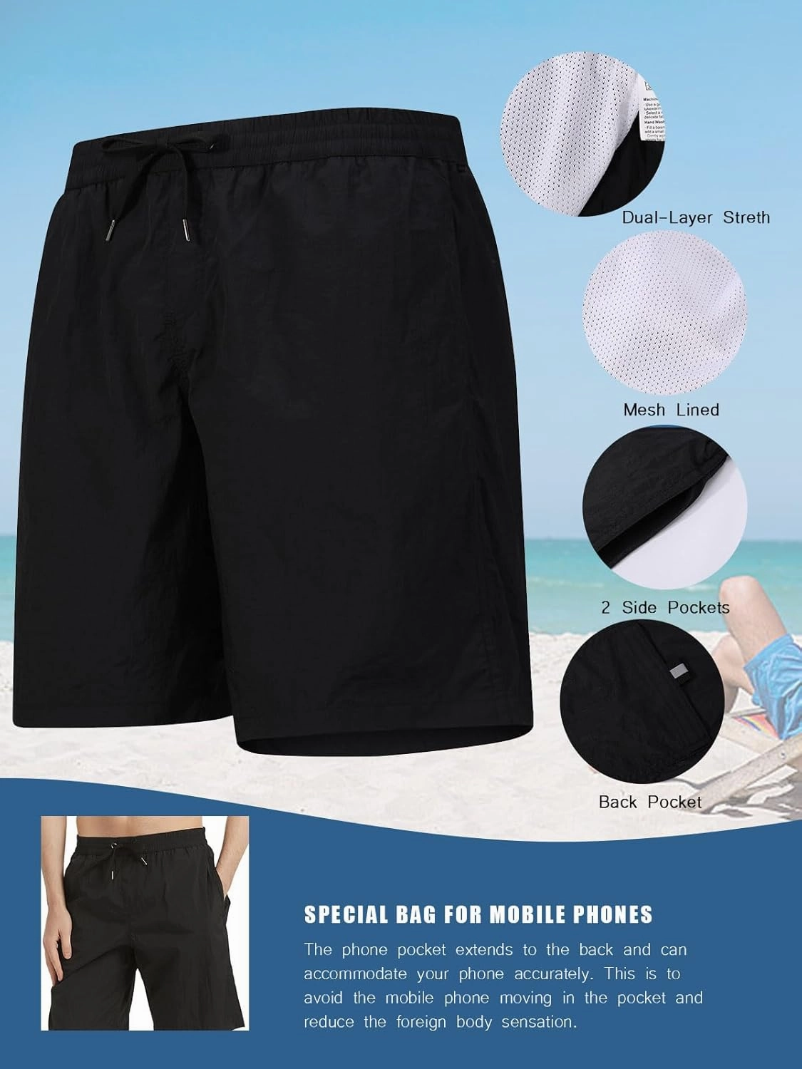 Men's Swim Trunks Quick Dry Bathing Suit Swimming Board Shorts Mesh Lining Beach Swimwear