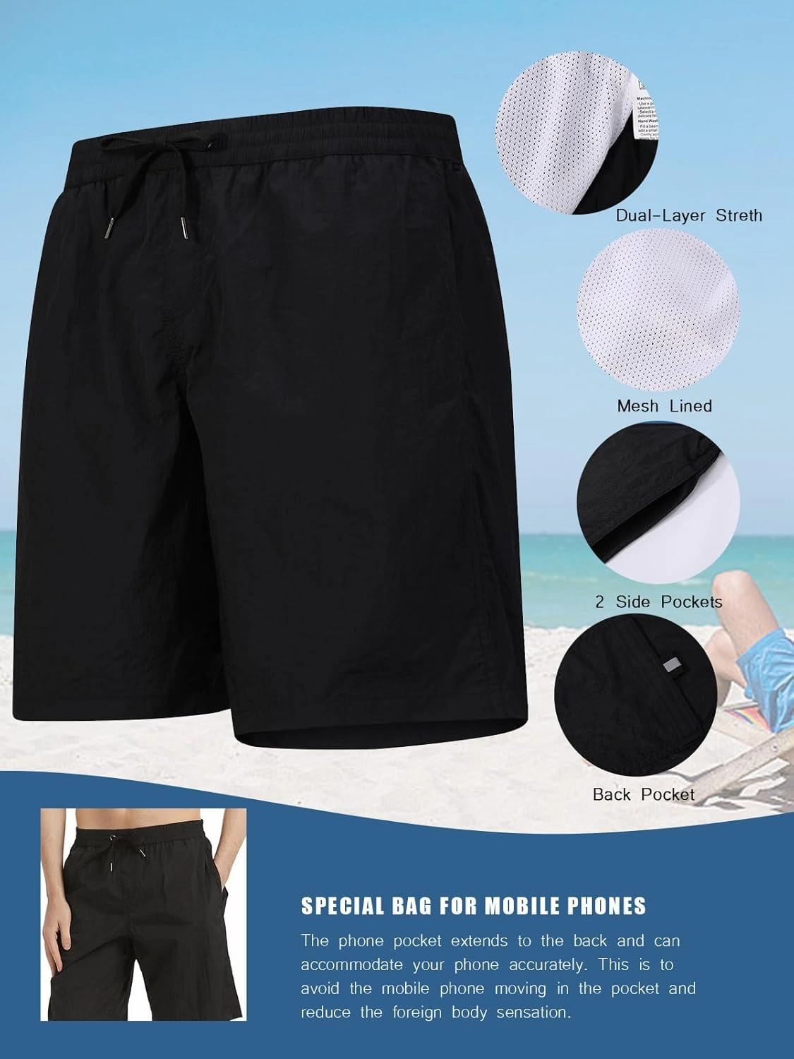 Men's Swim Trunks Quick Dry Bathing Suit Swimming Board Shorts Mesh Lining Beach Swimwear