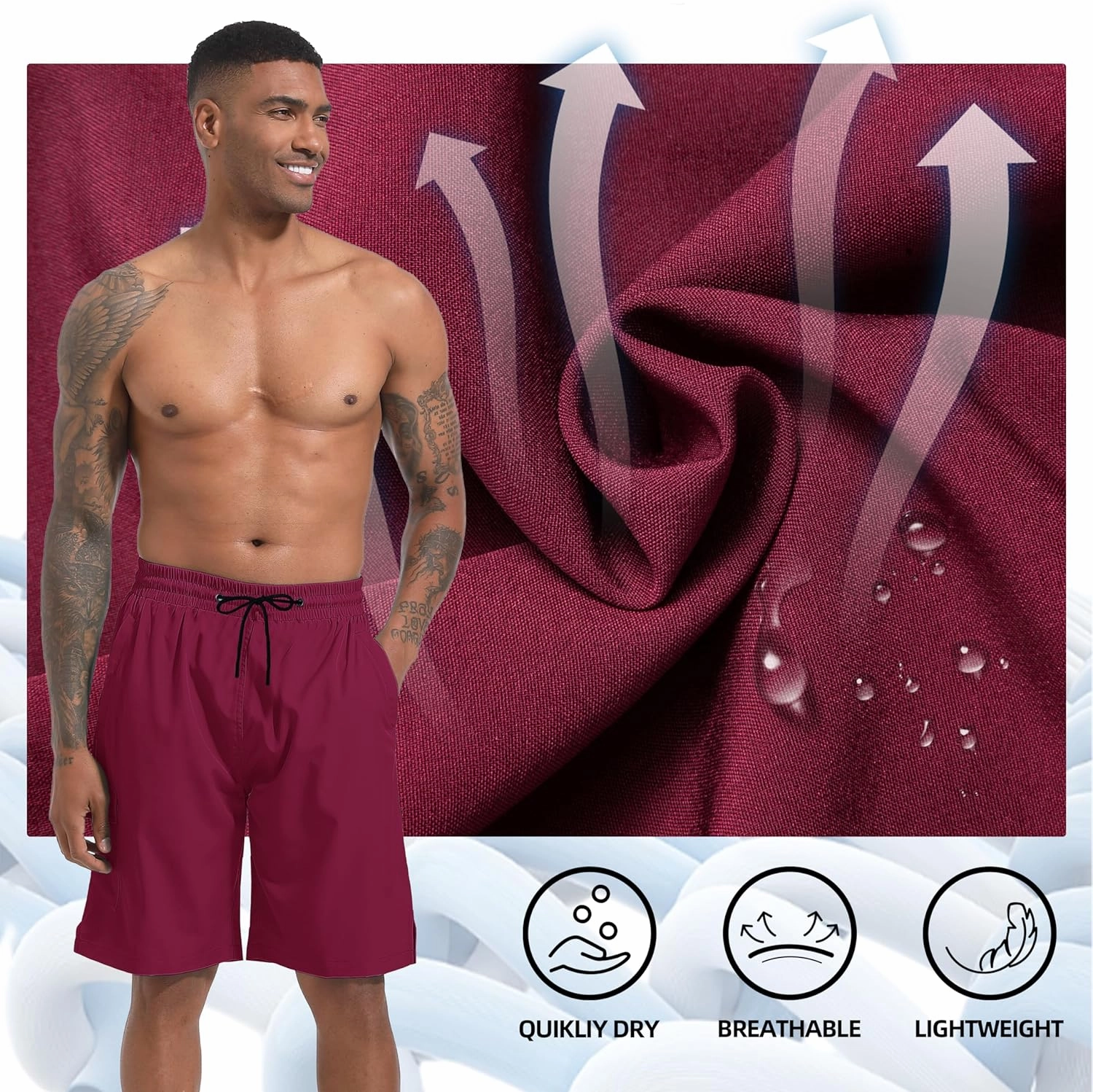 Men's Swim Trunks Quick Dry Board Shorts with Zipper Pockets Beach Shorts Bathing Suits for Men - No Mesh Liner