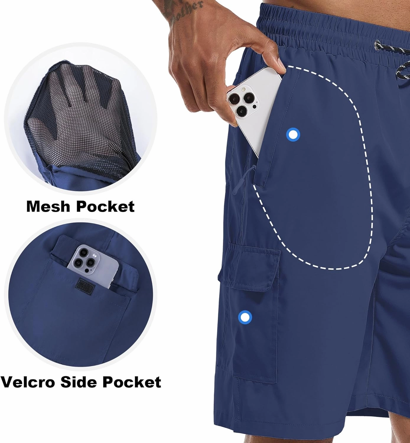 Men's Swim Trunks Quick Dry Board Shorts with Zipper Pockets Beach Shorts Bathing Suits for Men - No Mesh Liner