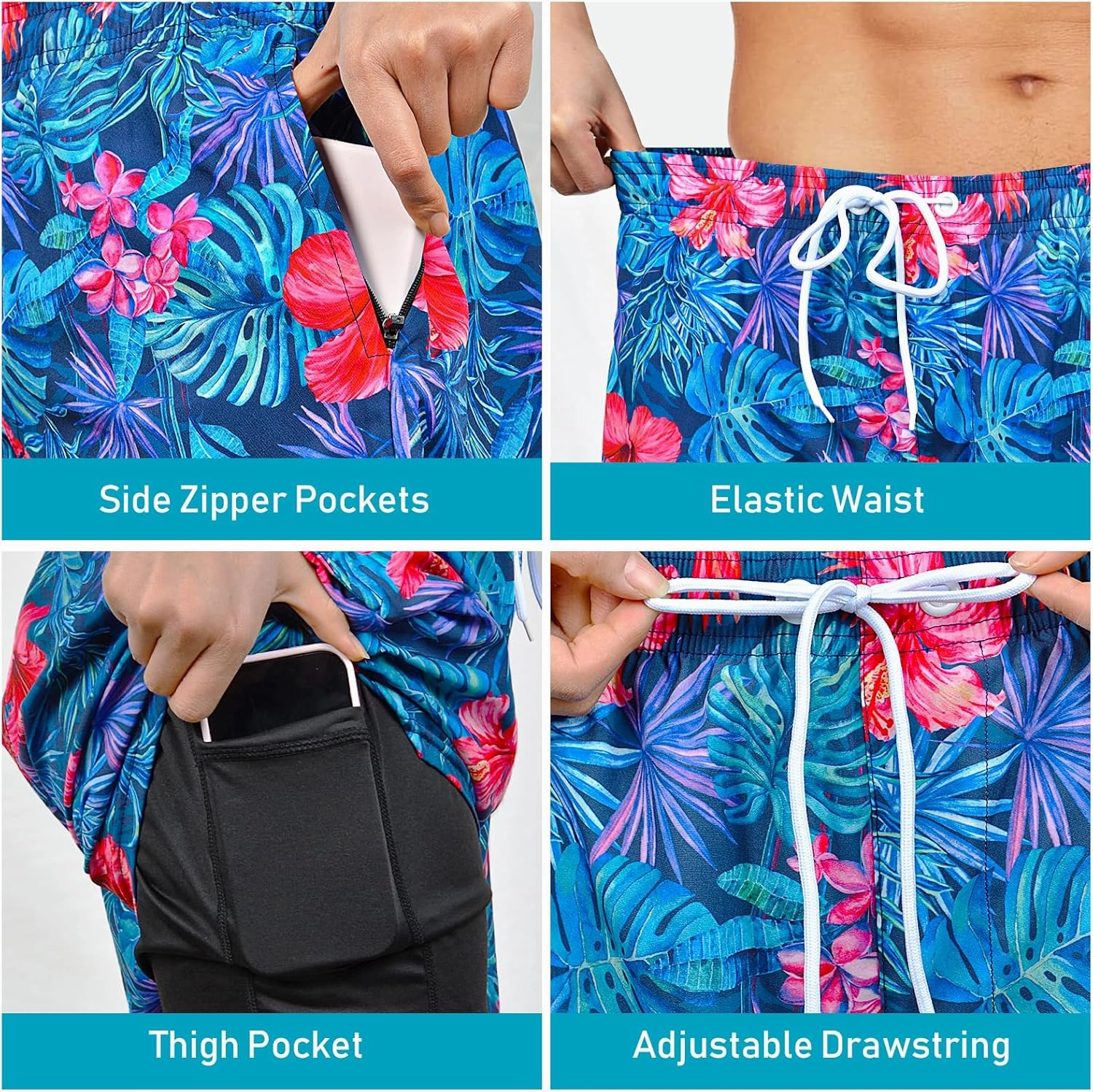 Men's Swim Trunks with Compression Liner Bathing Suits Swimwear Swimming Board Beach Shorts 7 Quick Dry Swimsuit