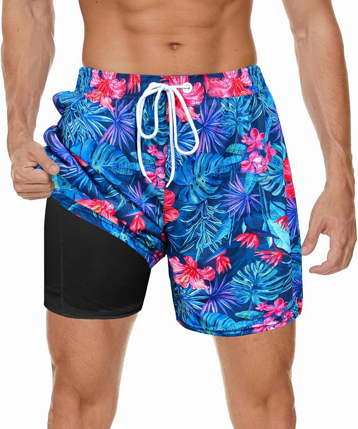 Men's Swim Trunks with Compression Liner Bathing Suits Swimwear Swimming Board Beach Shorts 7 Quick Dry Swimsuit