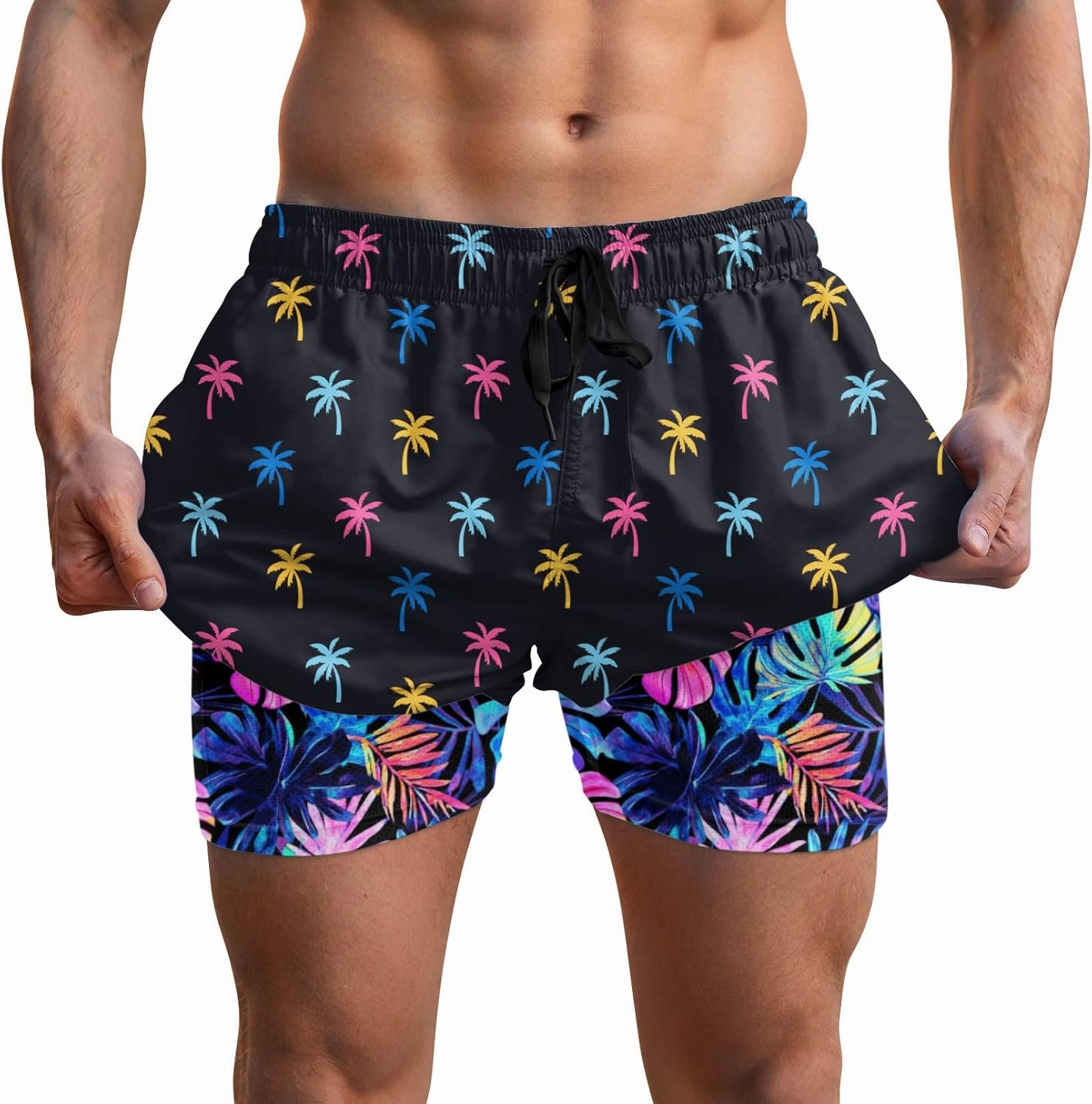 Men Swim Trunks 5.5 Inch Board Shorts 2 in 1 Swimwear with Compression Liner