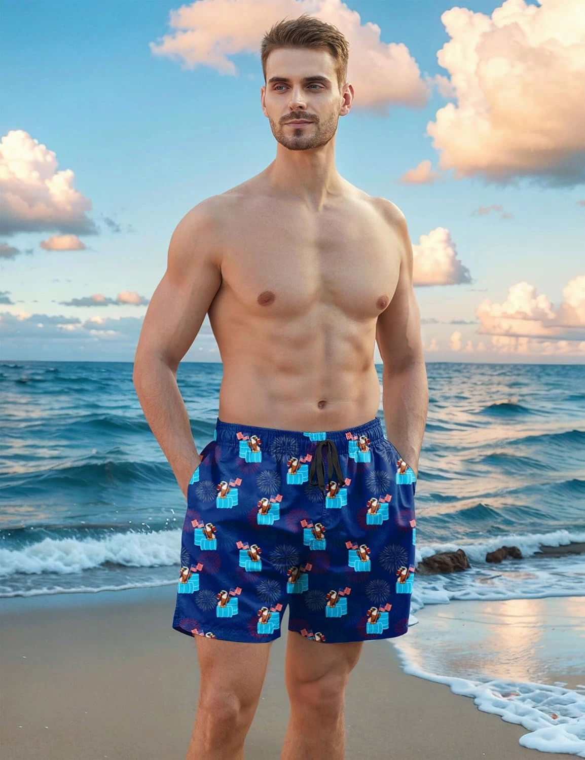 Men Swim Trunks 5.5 Inch Board Shorts 2 in 1 Swimwear with Compression Liner