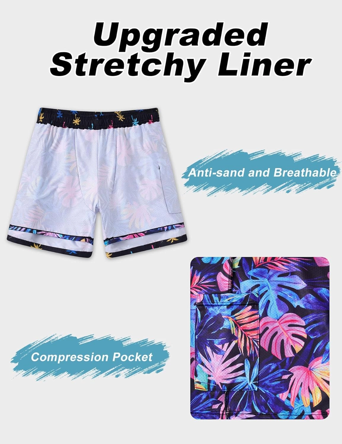 Men Swim Trunks 5.5 Inch Board Shorts 2 in 1 Swimwear with Compression Liner
