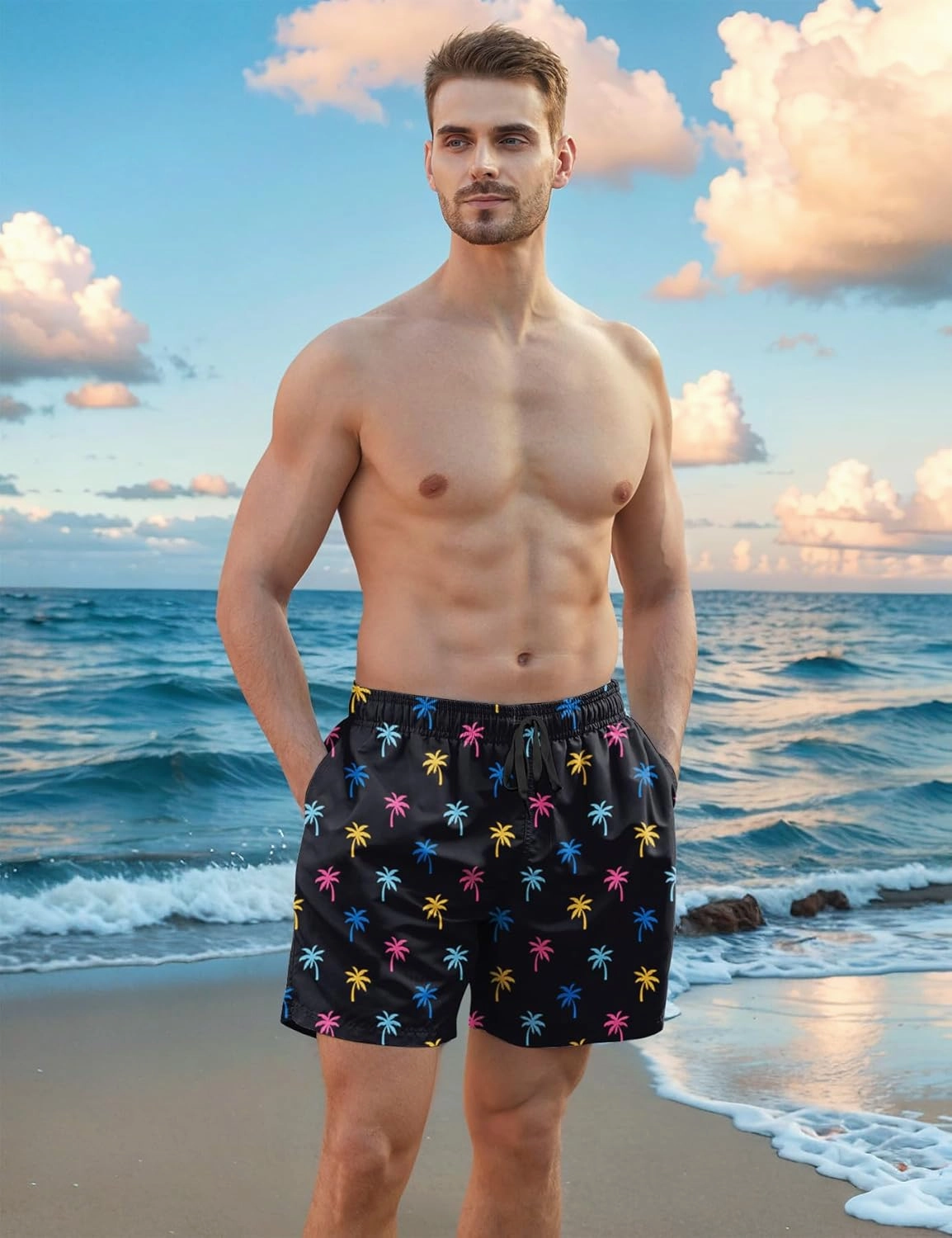 Men Swim Trunks 5.5 Inch Board Shorts 2 in 1 Swimwear with Compression Liner