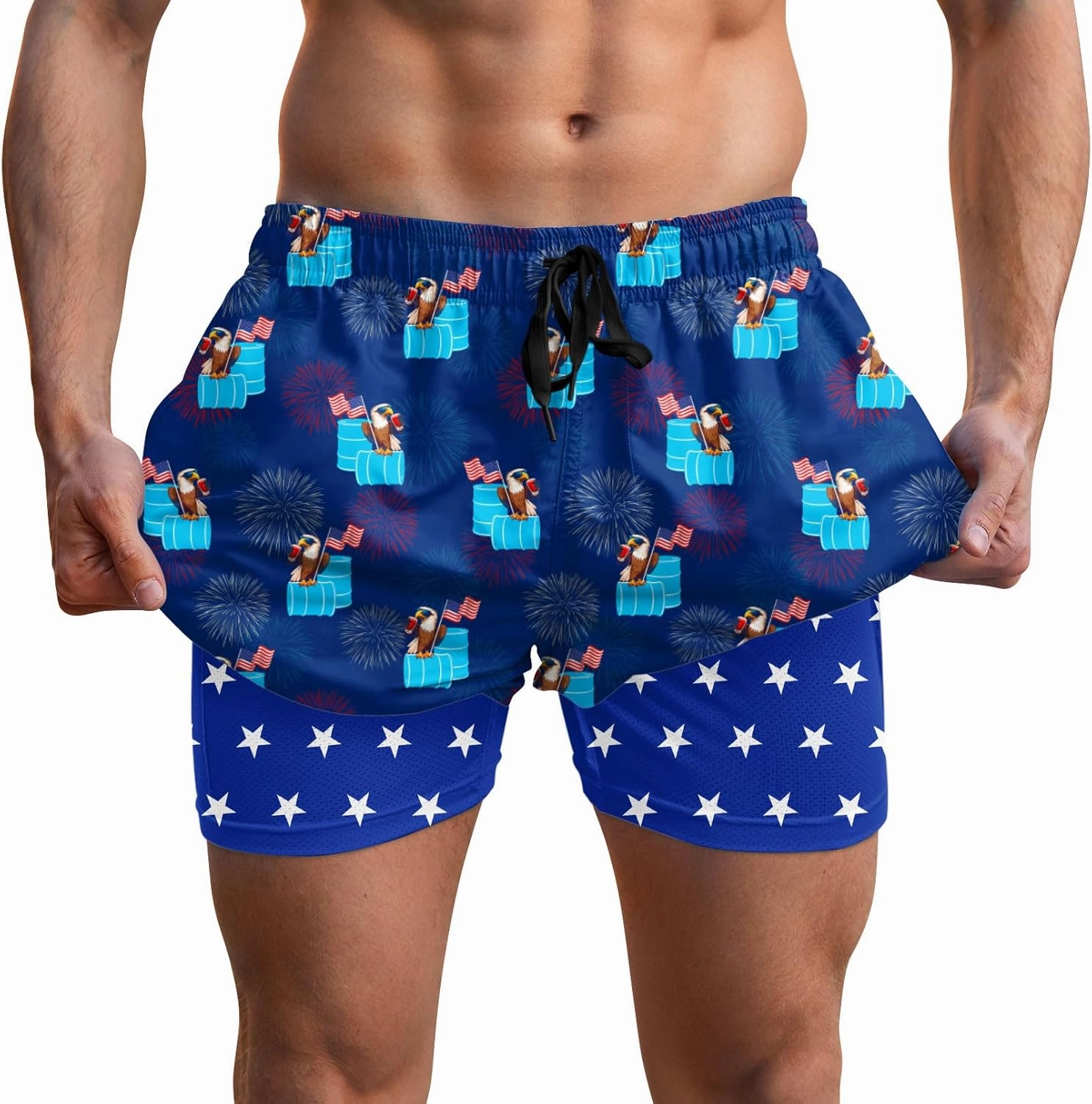 Men Swim Trunks 5.5 Inch Board Shorts 2 in 1 Swimwear with Compression Liner