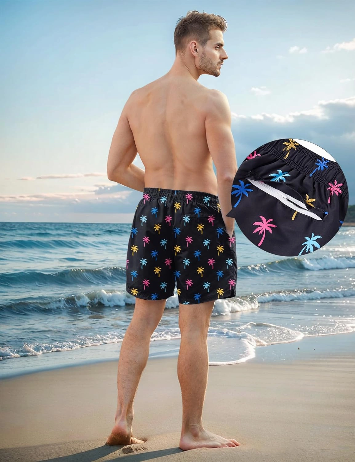 Men Swim Trunks 5.5 Inch Board Shorts 2 in 1 Swimwear with Compression Liner