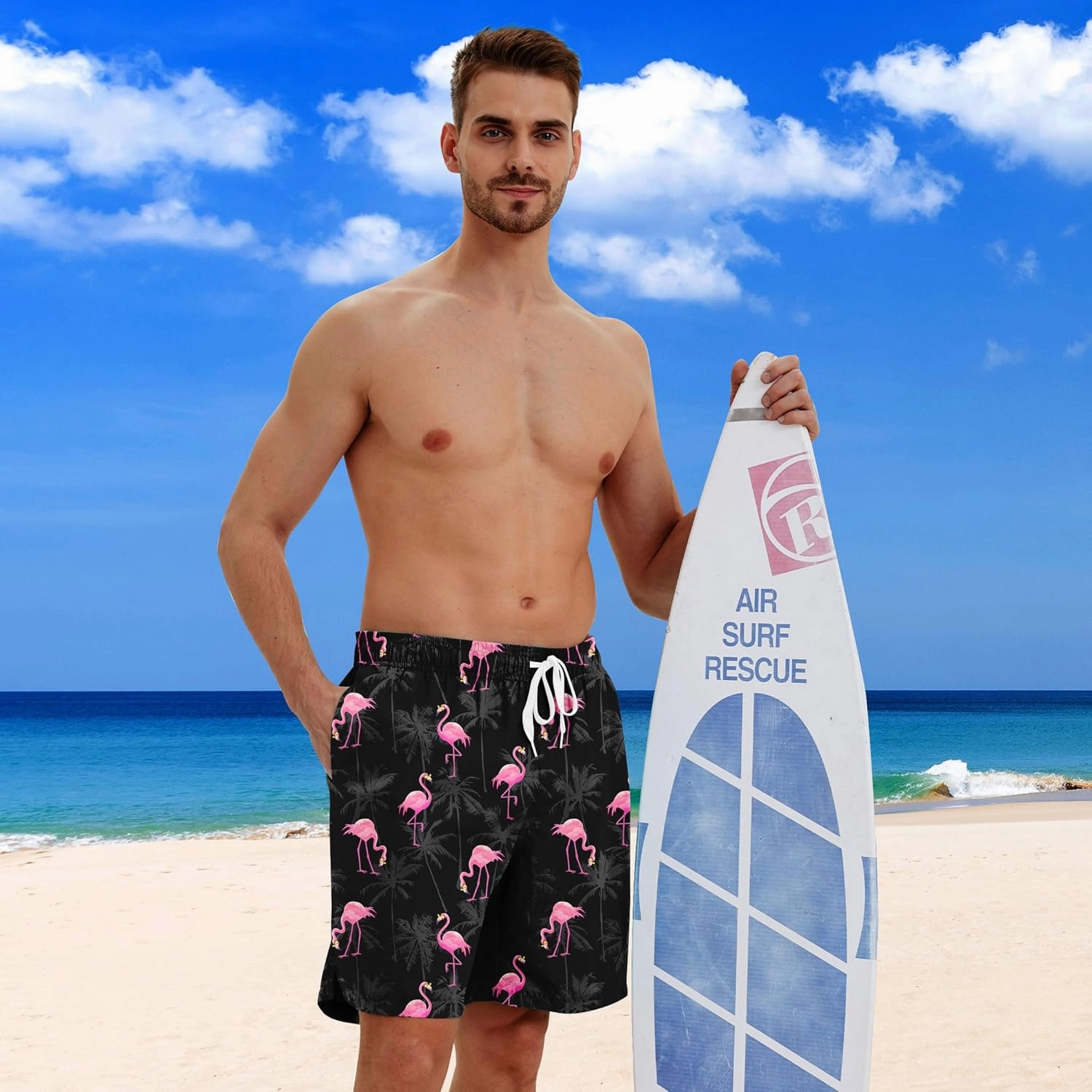 Men Swim Trunks with Compression Liner Men's 2 in 1 Bathing Suits 7 Inch Hawaiian Board Shorts