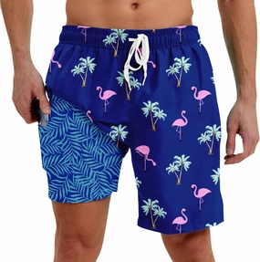 Men Swim Trunks with Compression Liner Men's 2 in 1 Bathing Suits 7 Inch Hawaiian Board Shorts