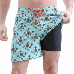 Mens 5/7" Ineseam Swim Trunks with Compression Liner 2 in 1 Bathing Suit Swimwear with Zip Pockets UPF50  Board Shorts