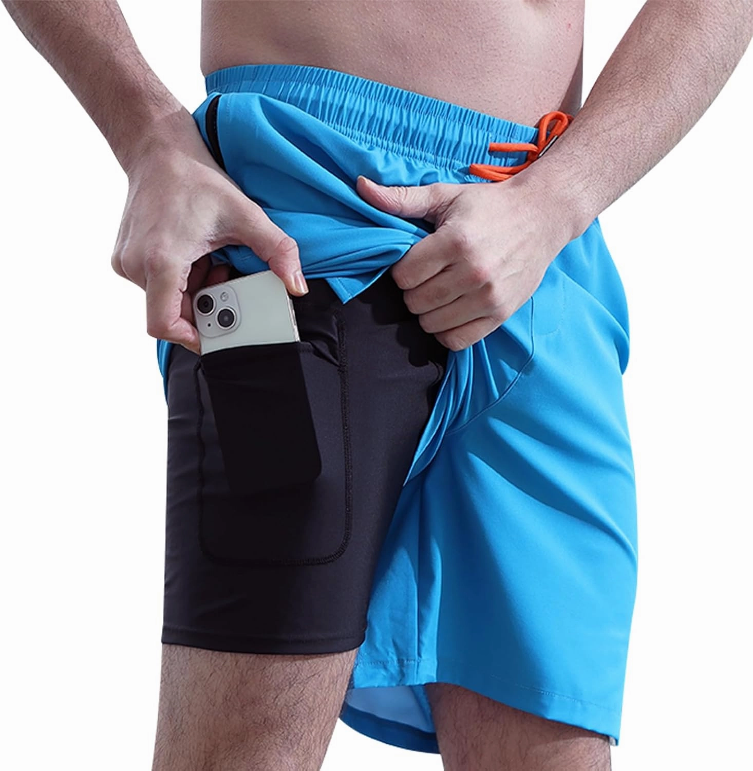 Mens 5/7" Ineseam Swim Trunks with Compression Liner 2 in 1 Bathing Suit Swimwear with Zip Pockets UPF50  Board Shorts