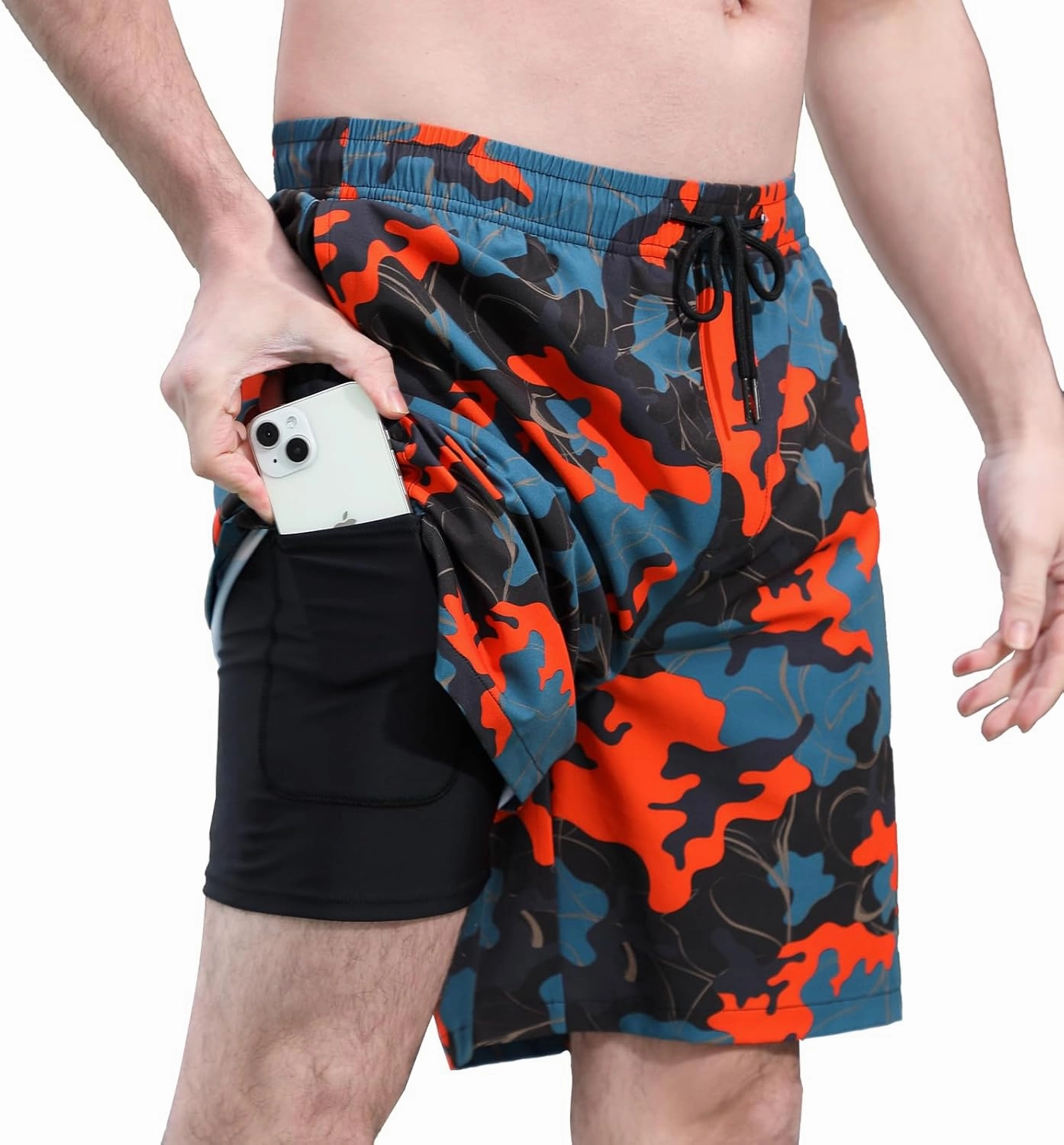 Mens 5/7" Ineseam Swim Trunks with Compression Liner 2 in 1 Bathing Suit Swimwear with Zip Pockets UPF50  Board Shorts