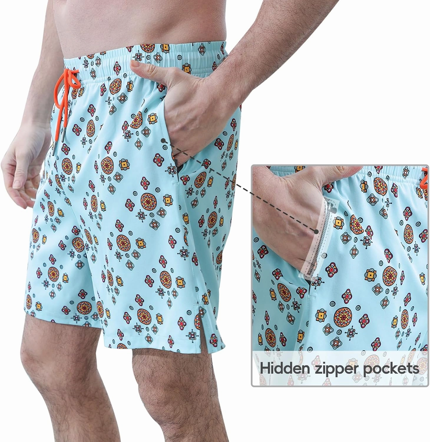 Mens 5/7" Ineseam Swim Trunks with Compression Liner 2 in 1 Bathing Suit Swimwear with Zip Pockets UPF50  Board Shorts