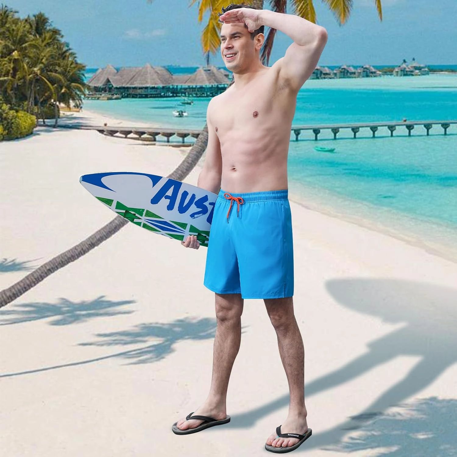 Mens 5/7" Ineseam Swim Trunks with Compression Liner 2 in 1 Bathing Suit Swimwear with Zip Pockets UPF50  Board Shorts