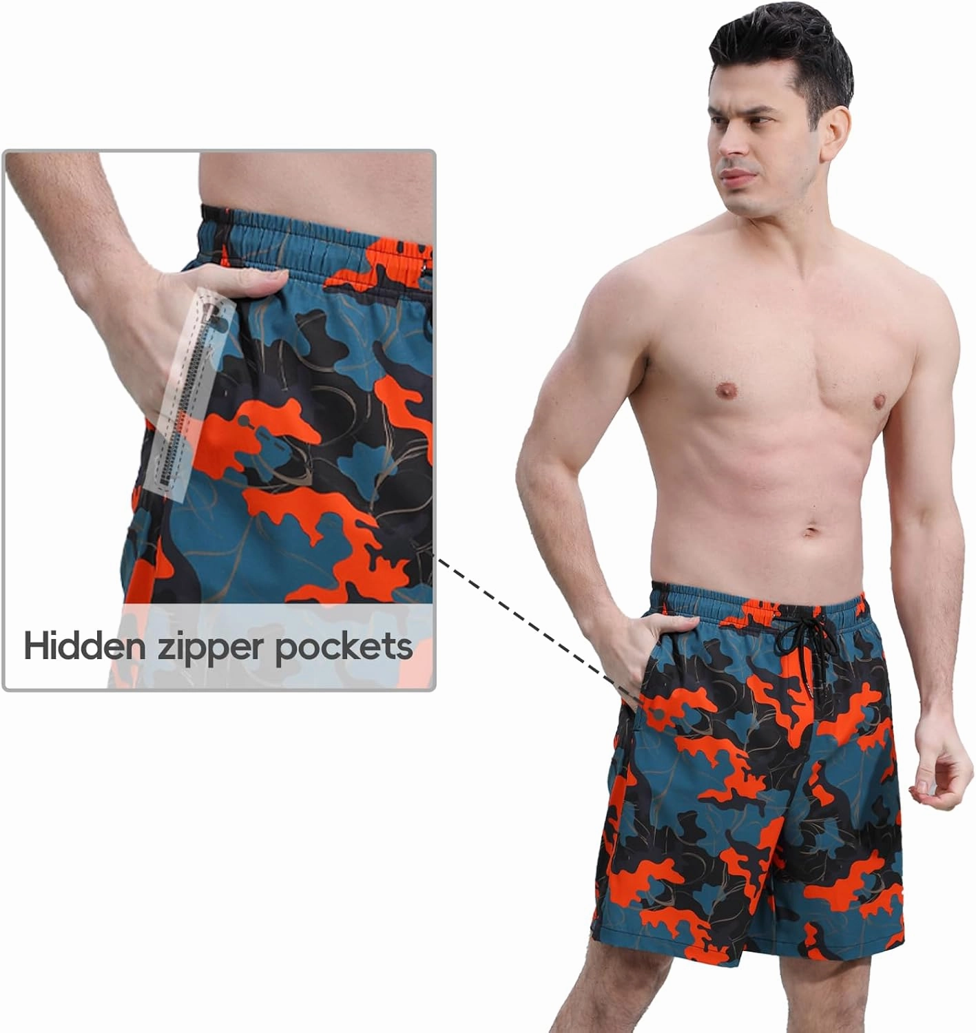 Mens 5/7" Ineseam Swim Trunks with Compression Liner 2 in 1 Bathing Suit Swimwear with Zip Pockets UPF50  Board Shorts