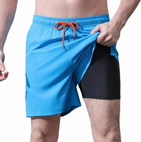 Mens 5/7" Ineseam Swim Trunks with Compression Liner 2 in 1 Bathing Suit Swimwear with Zip Pockets UPF50  Board Shorts